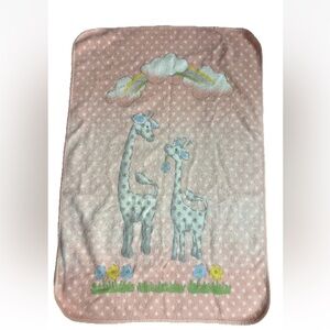 Santonja Baby Blanket Giraffes Rainbow Pink Virgin Acrylic VTG Made In Spain